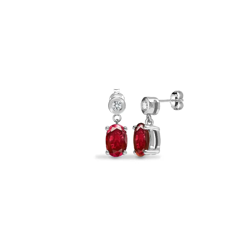 Soft threader earrings-RUBY DROP EARRINGS IN 18K WHITE GOLD