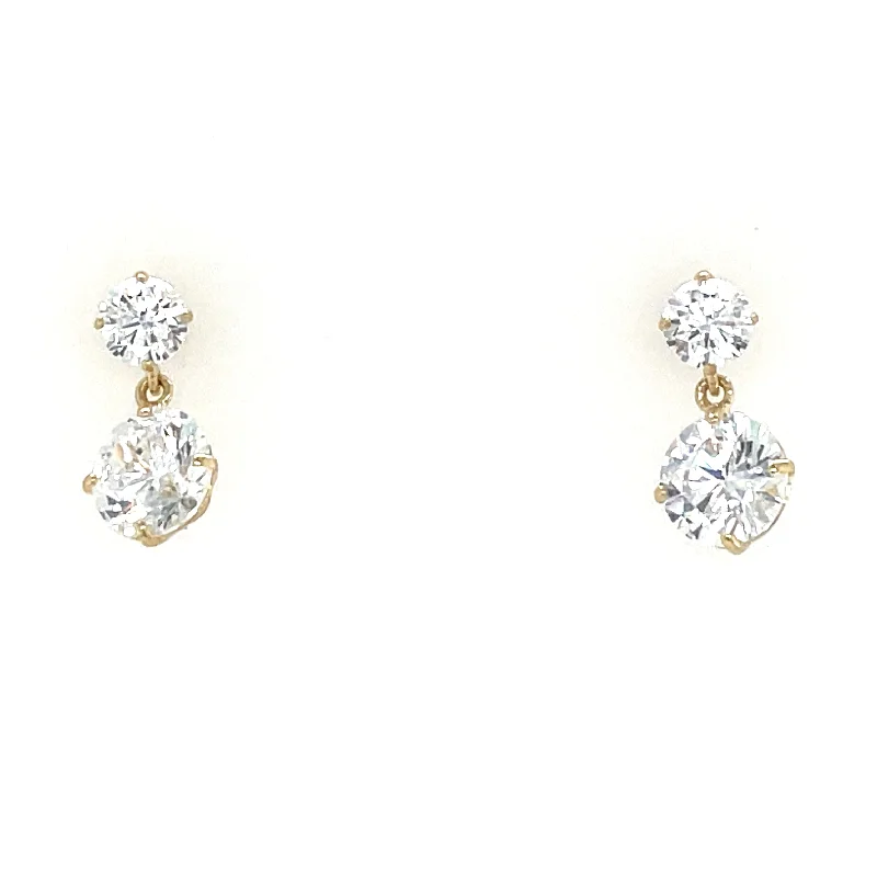 Thick tier earrings-9ct Yellow Gold Round Cz Drop Earrings