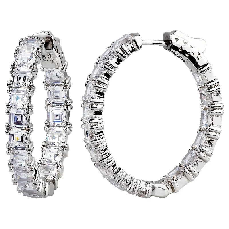 Warm clay earrings-Sterling Silver 1.25” Asscher Cut Oval Couture Hoops