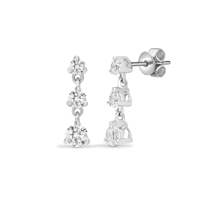 Bright bead earrings-DIAMOND THREE CLAW DROP EARRINGS IN 18K WHITE GOLD