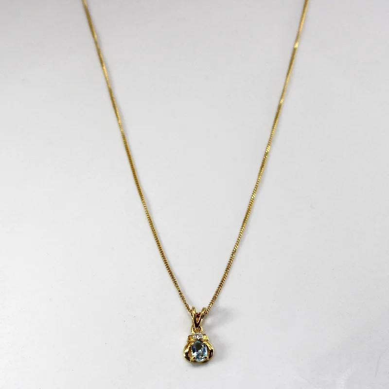 Knot-style necklaces-Aquamarine & Diamond Pendant Necklace | 0.16ct | 0.02ctw | 18"|