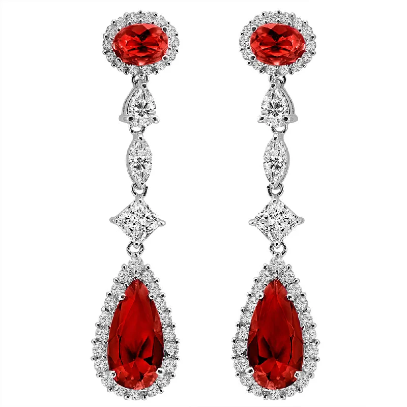 Nine-tier earrings-Silver Deep Crimson Regal Teardrops