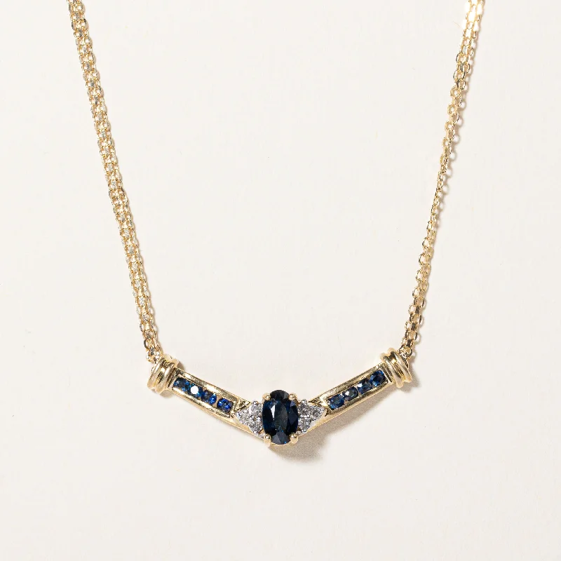 Retro locket necklaces-Sapphire & Diamond Pendant Necklace | 0.40ctw, 0.05ctw | 17" |