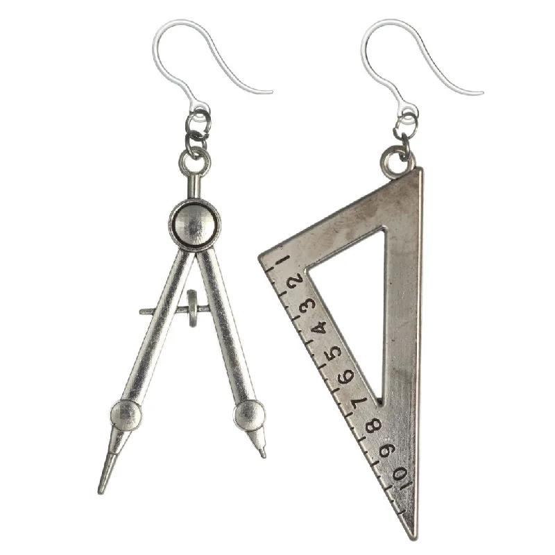 Exaggerated Math Tool Dangles Hypoallergenic Earrings for Sensitive Ears Made with Plastic Posts