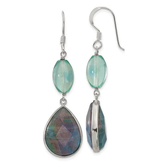 Pink gold earrings-Sterling Silver Fluorite and Labradorite Teardrop Dangle Earrings