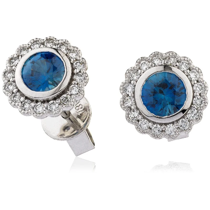 Cord bead earrings-SAPPHIRE HALO STUD EARRINGS