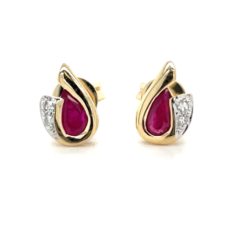 Smooth drop earrings-9ct Yellow Gold Ruby And Diamond Stud Earrings