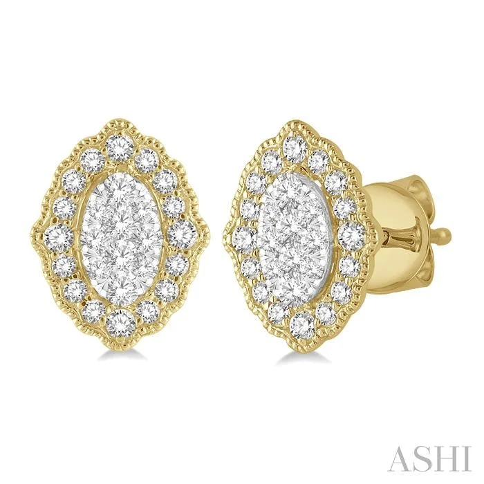 Rover weave earrings-OVAL SHAPE HALO LOVEBRIGHT DIAMOND EARRINGS