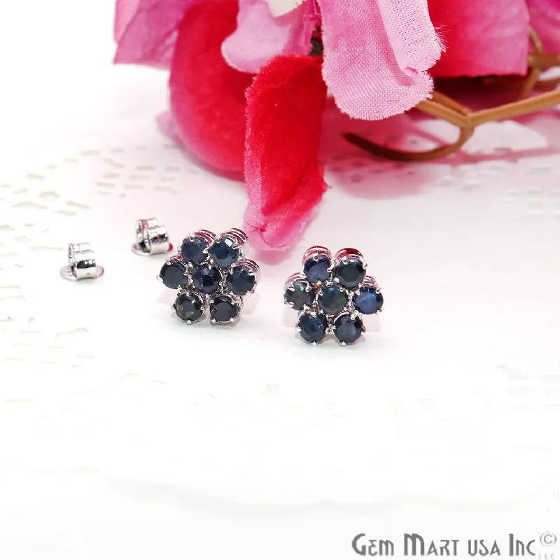 Gem weave earrings-Black Sapphire 10mm Sterling Silver Round Shape Stud Earring