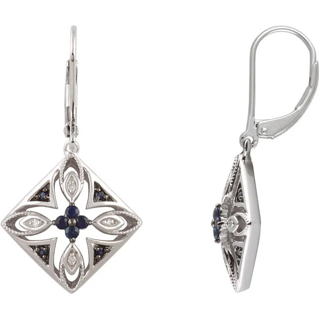 Petal hoop earrings-Sterling Silver Blue Sapphire & .04 CTW Diamond Lever Back Earrings