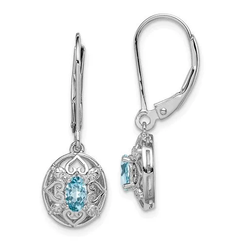 Petal hoop earrings-Sterling Silver Blue Topaz and Diamond Leverback Earrings