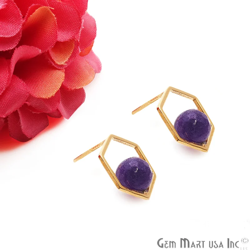 Petal pattern earrings-Amethyst Hexagon Shape Gold Finding 16x14mm Gold Plated Earring 1Pair