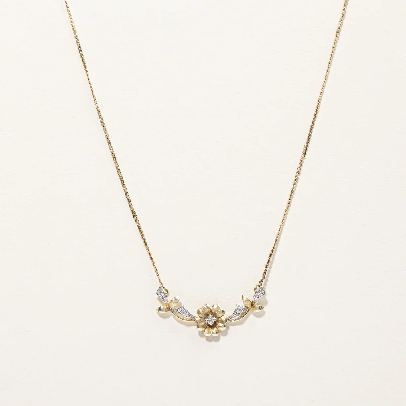 Custom monogram necklaces-Floral Diamond Necklace | 0.05ctw | 16"|