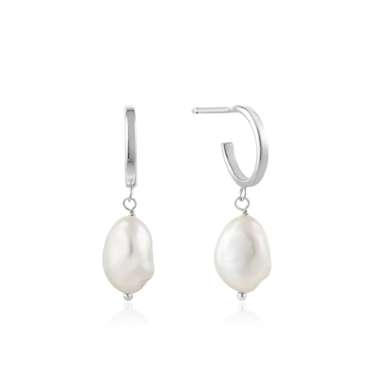 Twisted cord earrings-Ania Haie Silver Pearl Of Wisdom Mini Hoop Earrings