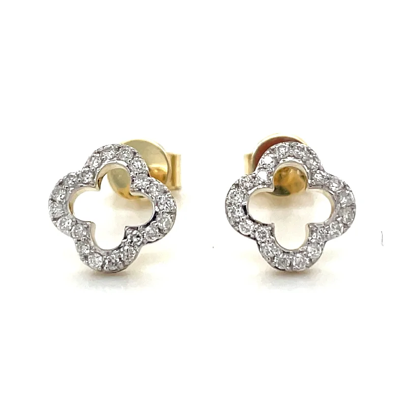 Curved drop earrings-9ct Yellow Gold Open Clover Diamond Stud Earrings