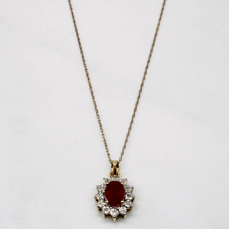 Charming bead necklaces-Glass Filled Ruby & Diamond Pendant Necklace | 1.00ct, 0.06ctw | 18" |