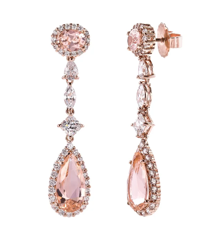 Loop knot earrings-18 KGP Rose Gold Morganite Hued Regal Teardrops