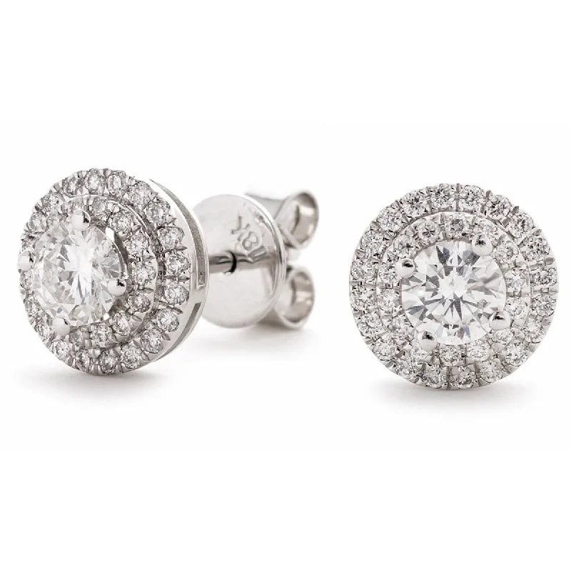 Gem weave earrings-WHITE GOLD DOUBLE HALO DIAMOND EARRINGS