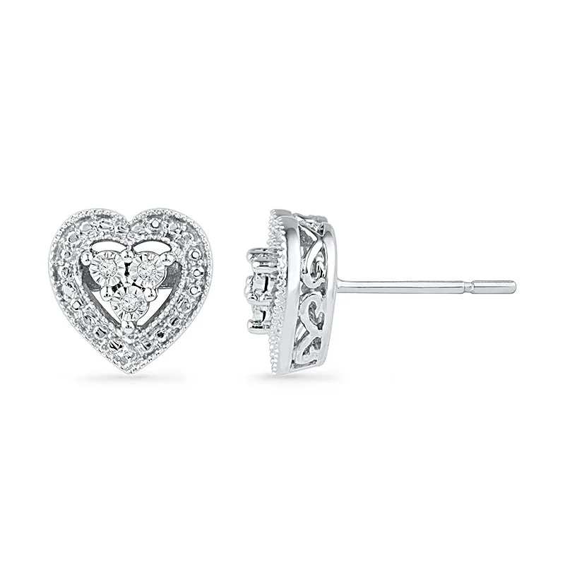 Wave dangle earrings-.03ctw Diamond Heart Stud Earrings