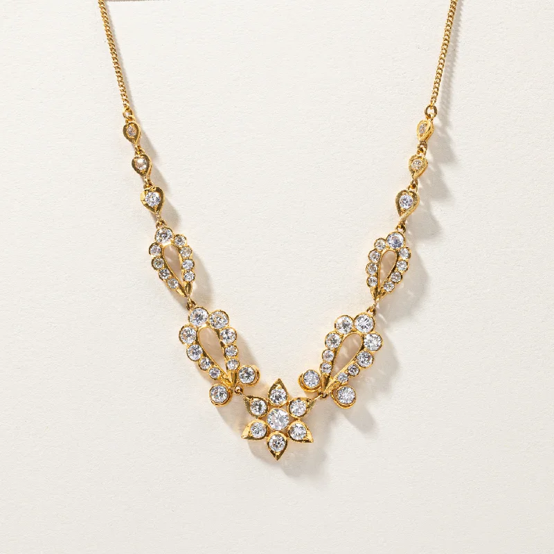 Smooth gem necklaces-Floral Design Diamond Necklace | 9.11ctw | 17"|