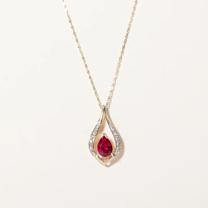 Bold druzy necklaces-Synthetic Ruby & Natural Diamond Pendant Necklace | 0.70ct, 0.04ctw | 18" |