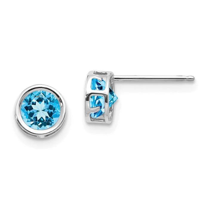 Deer wing earrings-14k White Gold 5mm Round Swiss Blue Topaz Bezel Set Earrings