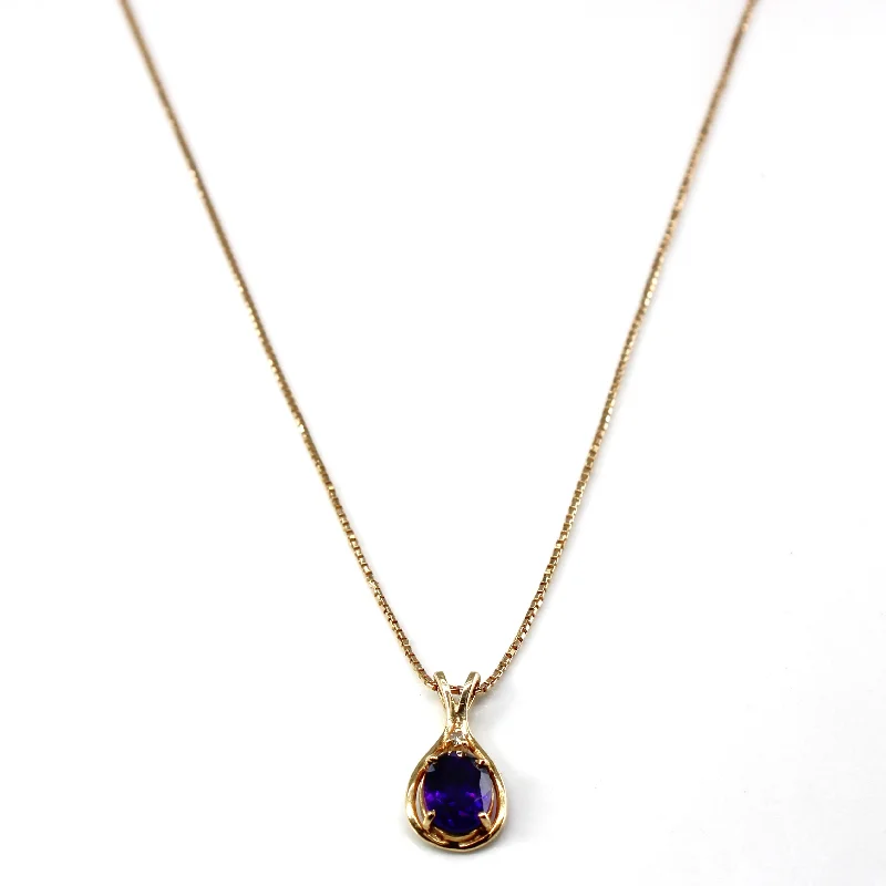 Lock clasp necklaces-Amethyst & Diamond Drop Pendant Necklace | 1.60ct | 0.02ct | 20"|