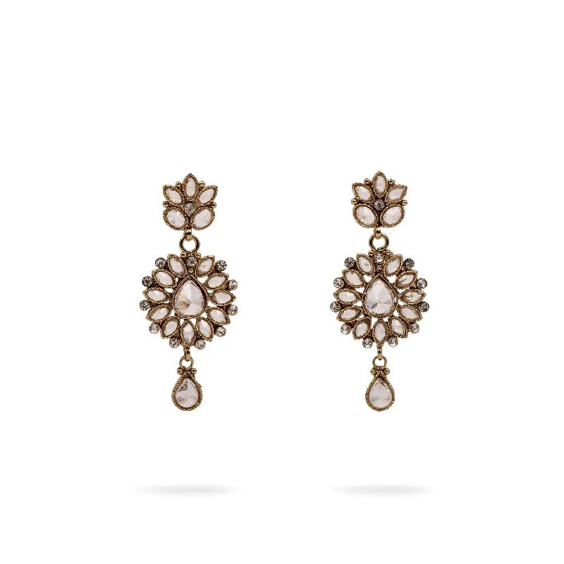 Gloss finish earrings-Pear Drop Small Earrings in White and Antique Gold