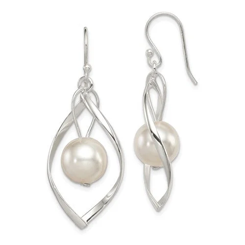 Freshwater pearl earrings-Sterling Silver Twist with Pearl Dangle Earrings