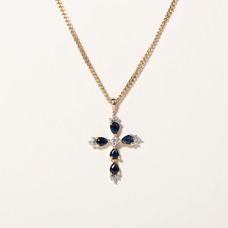 Topaz pendant necklaces-Sapphire & Diamond Cross Pendant Necklace | 0.60ctw, 0.025ctw | 26" |