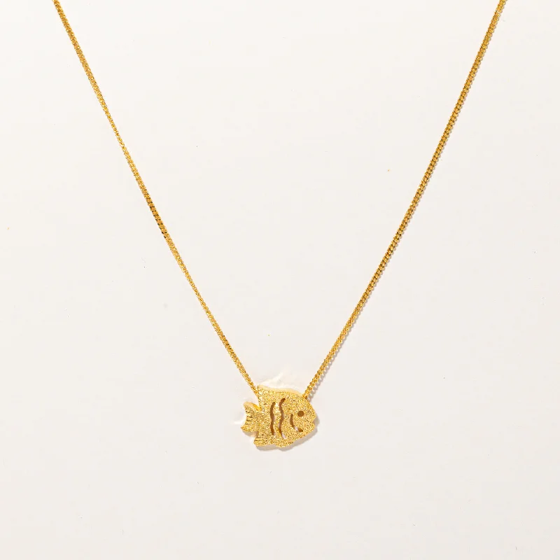 Floating stone necklaces-24k Yellow Gold Fish Pendant Necklace | 16" |