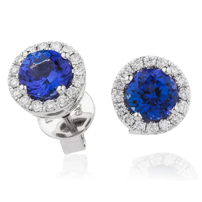 Bow knot earrings-TANZANITE HALO STUD EARRINGS