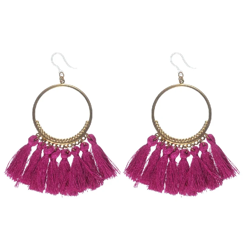 Single-Color Hoop Tassel Dangles Hypoallergenic Earrings for Sensitive Ears Made with Plastic Posts