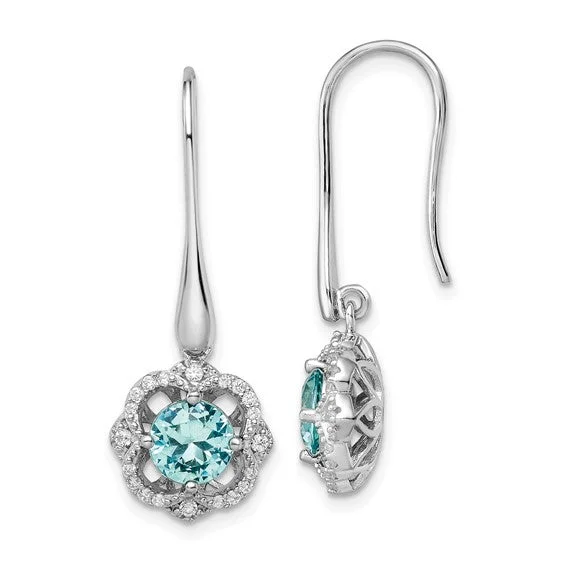 Broad hoop earrings-Sterling Silver Aqua and White CZ Dangle Earrings