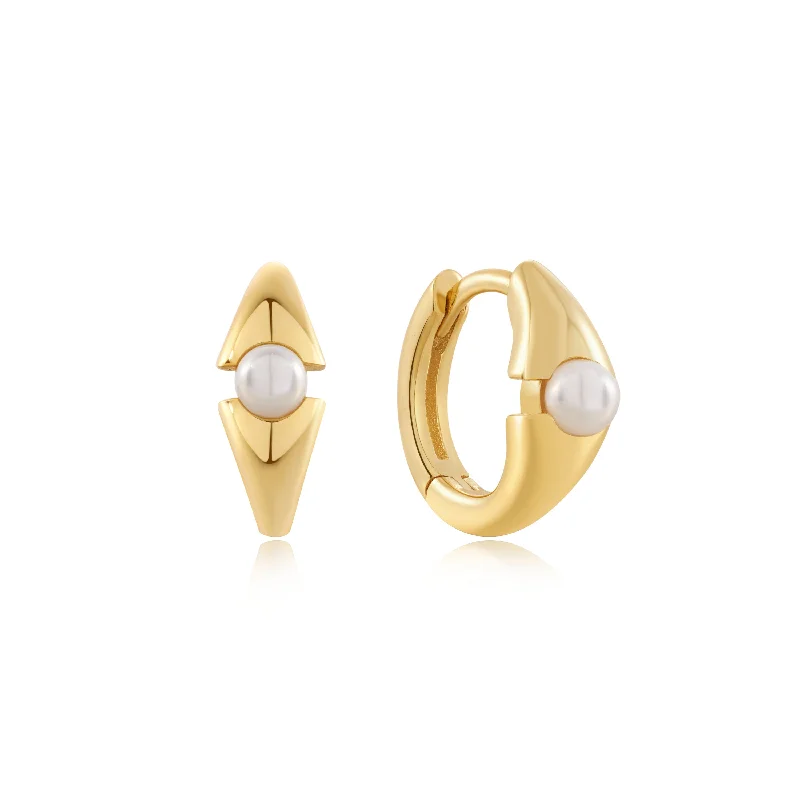 Clear stud earrings-Ania Haie Gold Pearl Geometric Hoop Earrings