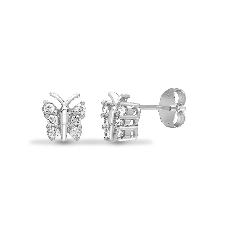 Smooth art earrings-DIAMOND BUTTERFLY STUD EARRINGS IN 9K WHITE GOLD