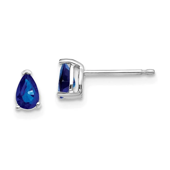 Wide hoop earrings-14k White Gold 5x3mm Pear Genuine Dark Blue Sapphire Stud Post Earrings