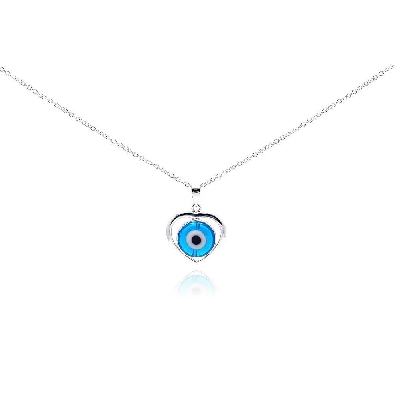 Shiny pearl necklaces-Open Heart Evil Eye CZ Necklace