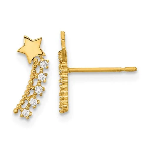 Fine enamel earrings-14k Yellow Gold Solid CZ Shooting Star Post Climber Earrings