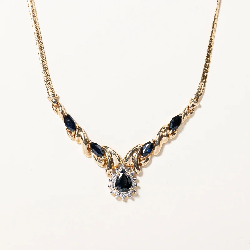 Deer charm necklaces-Sapphire & Diamond Scoop Pendant Necklace | 1.50ctw, 0.04ctw | 16" |