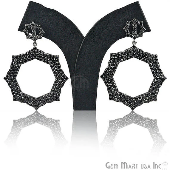 Silk cord earrings-Black Plated Studded With Micro Pave Black Spinel 58x36mm Dangle Earring