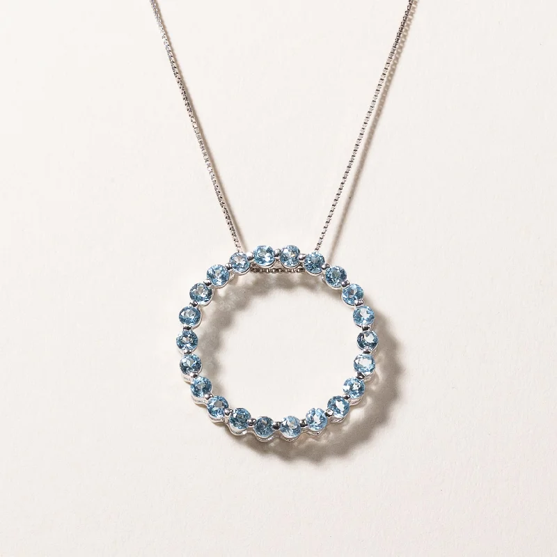 Onyx healing necklaces-10k White Gold Circle Blue Topaz Pendant Necklace | 1.18ctw | 18"