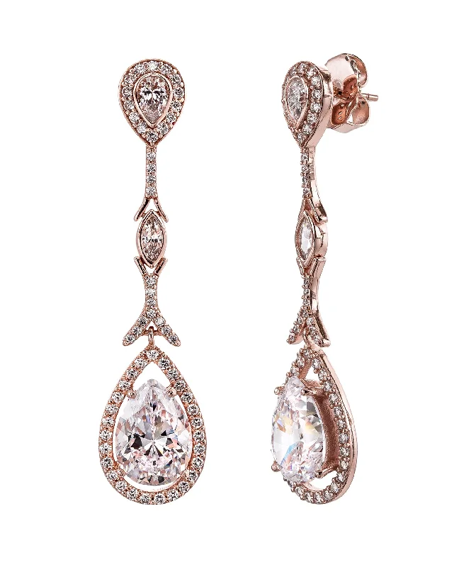 Satin silver earrings-18 KGP Rose Gold Couture Teardrops with Pear Shaped Post