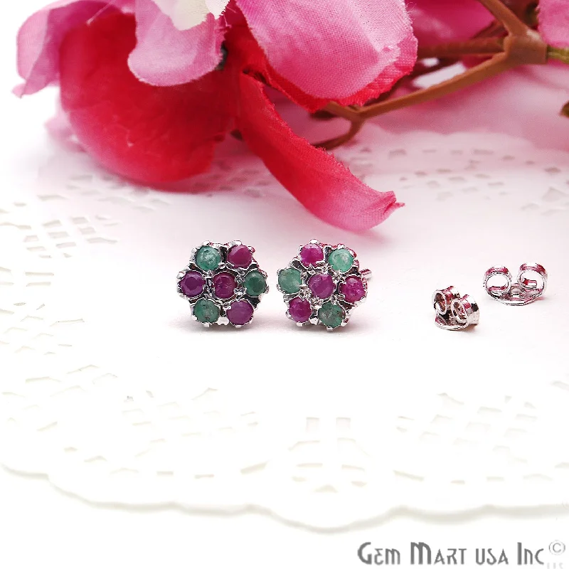 Old flair earrings-Emerald With Ruby 10mm Sterling Silver Round Shape Stud Earring