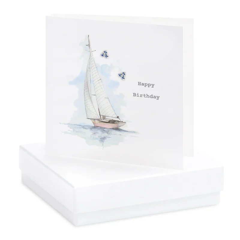 Sterling Silver Bird Stud Earrings -  Sailing Boat Card - Boxed Card Included