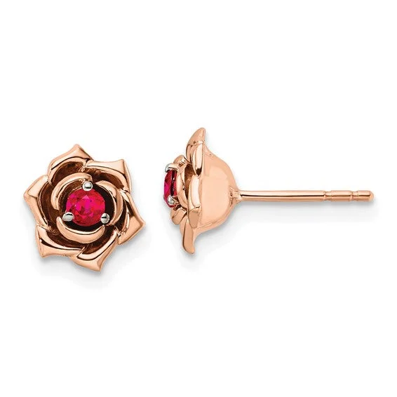 Cebu tile earrings-14k White and Rose Gold Ruby Flower Earrings