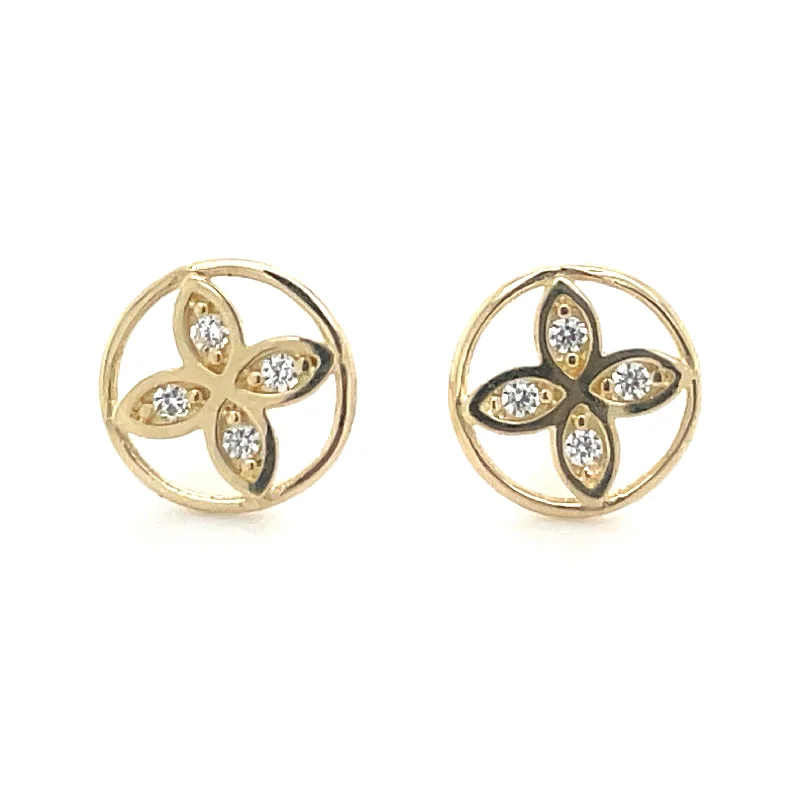 Fine texture earrings-9ct Yellow Gold Flower Cz Earrings