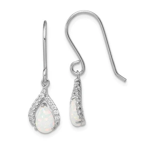 Large hoop earrings-Sterling Silver Pear White Lab Created Opal Dangle Earrings