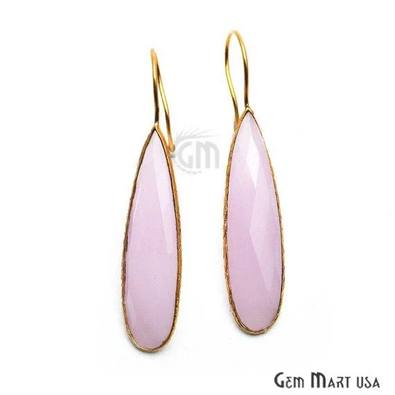 Fine enamel earrings-Pear Shape 57x11mm Gold Plated Gemstone Hook Earrings (Pick your Gemstone) (90049-1)