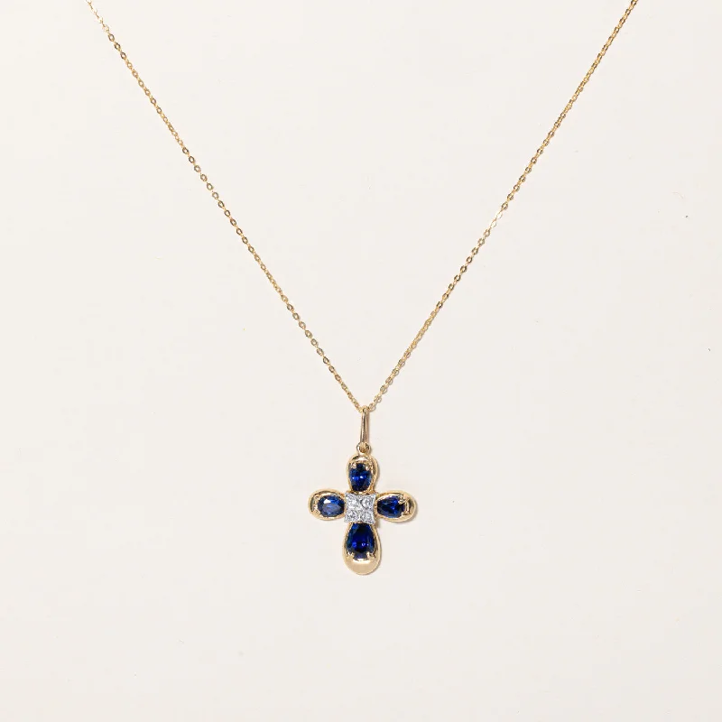 Secure clasp necklaces-Synthetic Sapphire & Natural Diamond Pendant & Necklace | 0.13ctw | 18" |